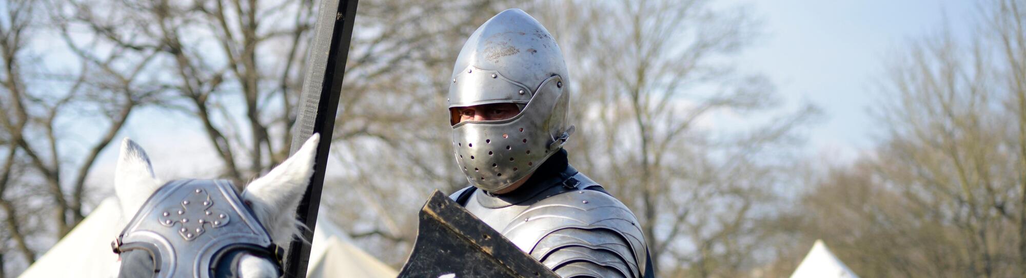 06.04.2015 Lorelay Germany - Medieval Knight games knights fighting in tournament riding on horse