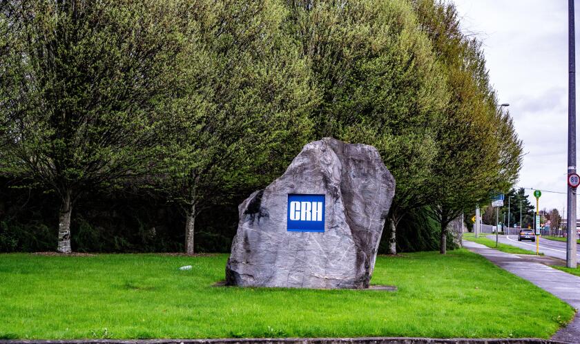 The sign for CRH, Cement Roadstone Holdings outside their offices in Belgard Road, Dublin, Ireland.