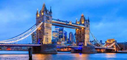 London, United Kingdom. Tower Bridge and skyline of London.
