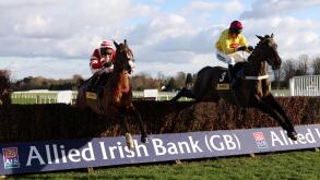 Horse Racing - Allied Irish Bank Meeting - Ascot Racecourse - 22/11/08 
Jack the Giant ridden by Barry Geraghty (R) wins the 1.20 Carey Group Handicap Steeple Chase ahead of Lord Henry ridden by Richard Hughes (L) 
Mandatory Credit: Action Images / Scott 