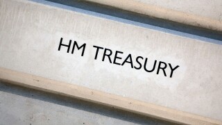 Sign on HM Treasury building, Whitehall, London