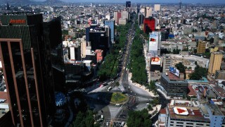aerial view above Avantel tower La Palma glorietta Paseo de La Reforma Avenue Mexico City