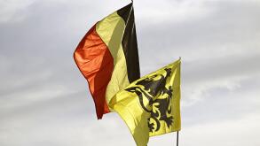 Kluisbergen, Belgium. 31st Mar, 2024. The Belgian and Flemish flag pictured at the Paterberg during the men's race of the 'Ronde van Vlaanderen/ Tour des Flandres/ Tour of Flanders' one day cycling event, 270,8km from Antwerp to Oudenaarde, Sunday 31 Marc