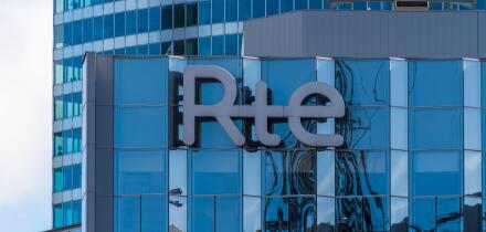 Puteaux, France - November 12, 2020: Logo of RTE (Reseau de Transport d'Electricite), on top of the Window building in Paris La Defense