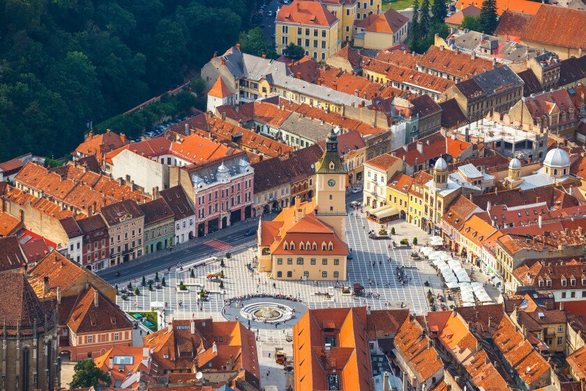 Aerial view of the Old Town, Brasov, Transylvania, Romania