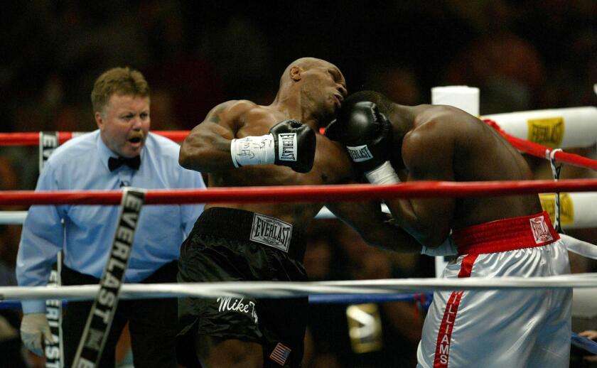 Mike Tyson attacked Englands Danny Williams early on but wasnKO'd in the 4th round at Freedom Hall in Louisville KY July 30, 2004.
(UPI Photo/Roger Williams)