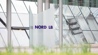 Hannover, Germany. 04th Apr, 2019. The NordLB logo can be read in the entrance area of the bank. The troubled Norddeutsche Landesbank (NordLB) closed the past financial year with a loss of EUR 2.3 billion. Credit: Moritz Frankenberg/dpa/Alamy Live News