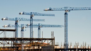 Construction cranes at work site in Las Vegas, Nevada
