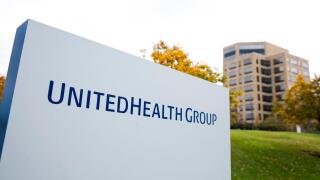 A logo sign outside of the headquarters of UnitedHealth Group in Minnetonka, Minnesota on October 25, 2015.