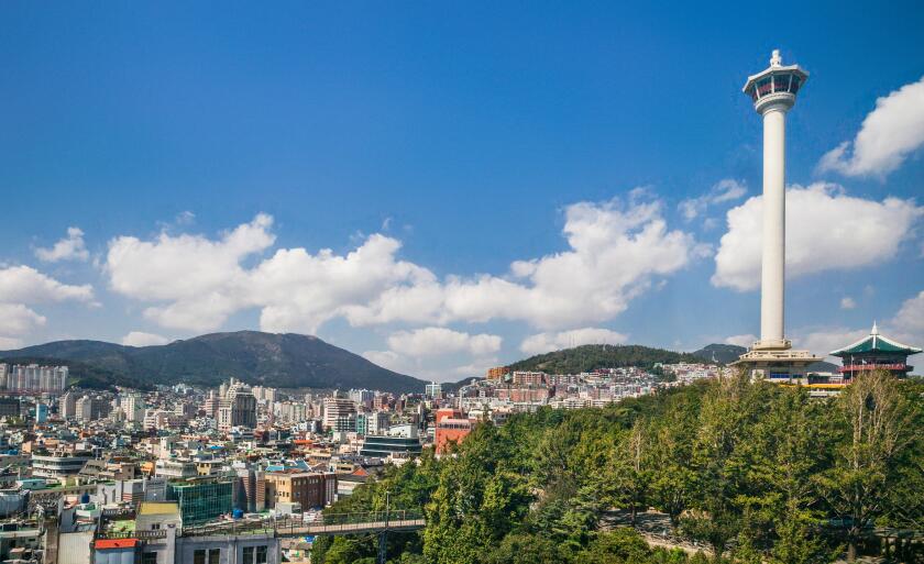 Republic of Korea, Busan, view of Busan City with Busan Tower