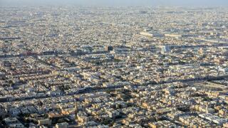 Riad, Saudi Arabia, February 14 2020: Aerial view of Riyadh downtown in Saudi Arabia. Photos were taken from the Skybridge in the Kingdom Tower