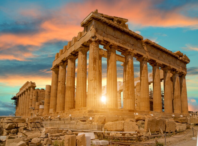 parthenon athens greece sunset colors