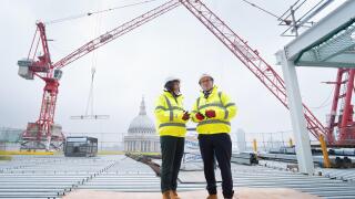 Labour leader Sir Keir Starmer and shadow chancellor Rachel Reeves meet construction workers and apprentices during their visit to Panorama St Paul?s in the City of London which is to be the new headquarters of the HSBC offices. They outlined Labour's pla