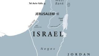 Israel political map with capital Jerusalem and neighbors. State of Israel, country in Middle East with Palestinian territories.