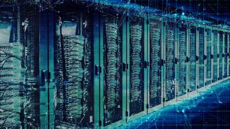 Data center with servers and artificial intelligence