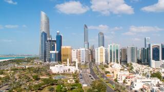 Modern city skyline, Abu Dhabi, United Arab Emirates, Middle East