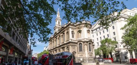 Saint Mary-le-Strand Church designed by James Gibbs. The Strand, London, UK