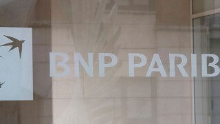 Exterior shot of BNP Paribas Bank, Harewood Avenue, London.