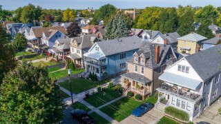 Looking down from above at a residential area of South Buffalo New York United States