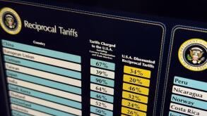 Liberation Day Trump?s reciprocal tariffs list viewed on computer screen