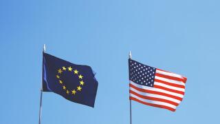 flags of Europe and United States of America next to each other - EU and USA