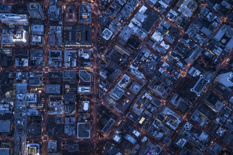 Ariel view of San Francisco, USA at night.