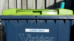 A Viridor Waste Management tin can recycling bin.