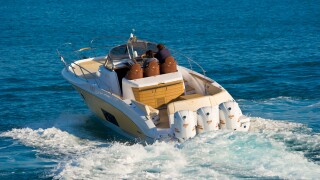 Three Yamaha outboard engines on Sessa Key Largo 36 powerboat splatter splash water fun speed
