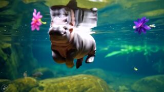 AI-generated video of Moo Deng, the pygmy hippo, swimming created using Meta's Movie Gen AI model