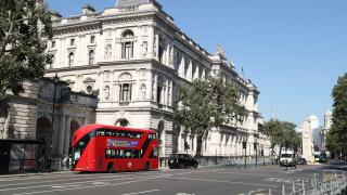 Government Treasury building on corner of Great George Street and Whitehall, London, UK