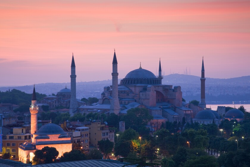 Turkey Istanbul Elevated view of the Hagia Sophia Mosque