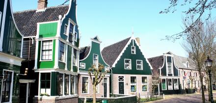 Traditional Dutch wooden houses at the village of Zaanse Schans, Zaandam / Zaandijk, Netherlands