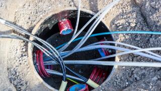 Alkmaar, North Holland, Old Town, cables for telecommunications are laid, fiber optic cable, internet, phone, TV