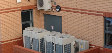 Air sourced heat pumps used to heat offices in Barnstaple north devon england