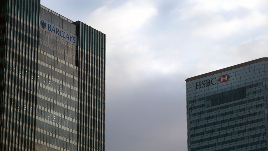 Banking giants: high-rise offices of HSBC and Barclays. Image shot 04/2009. Exact date unknown.