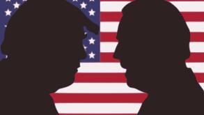 Donald Trump vs Joe Biden. Silhouettes of Donald Trump and Joe Biden.  Silhouettes of the presidential candidates.