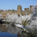 Snowy Warwick Castle on the Avon, Warwick England