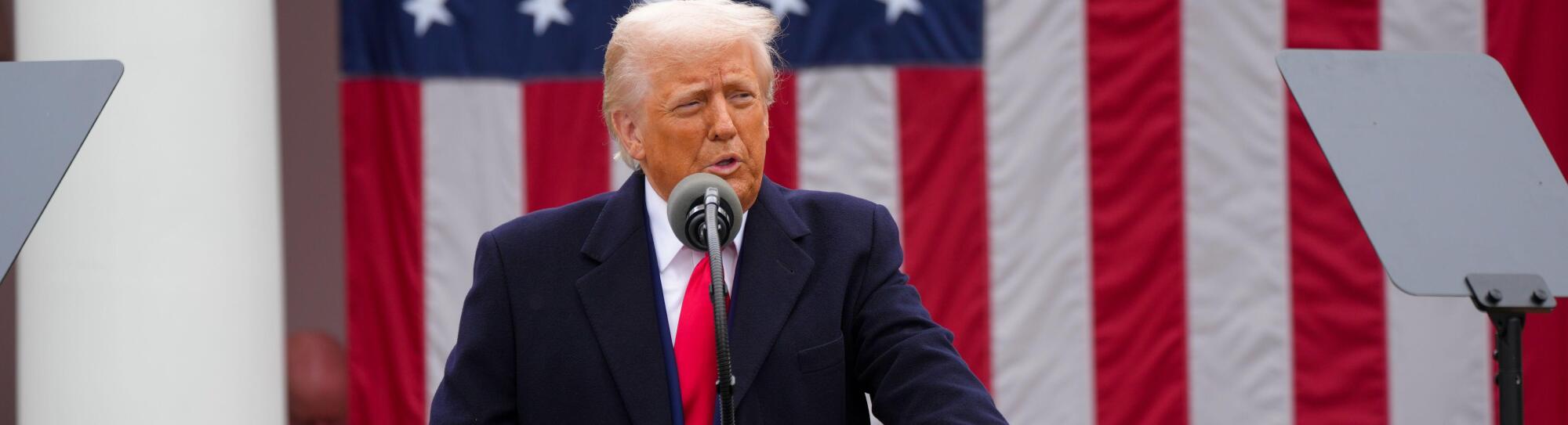 April 2, 2025, Washington, District of Columbia, USA: President DONALD TRUMP signs two executive orders that will lead to reciprocal tariffs against other countries that charge tariffs on US goods. The signing ceremony took place in the Rose Garden of the