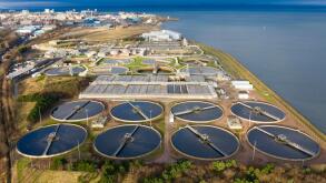 Aerial view of Scottish Water Seafield Wastewater Treatment Works, Edinburgh , Scotland ,UK