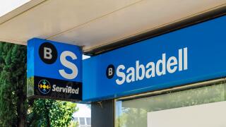 MADRID, SPAIN - SEPTEMBER 26, 2021: Banco Sabadell bank branch office in Madrid, Spain. Banco Sabadell, is a Spanish bank founded in 1881 in Sabadell, with headquarters in Alicante