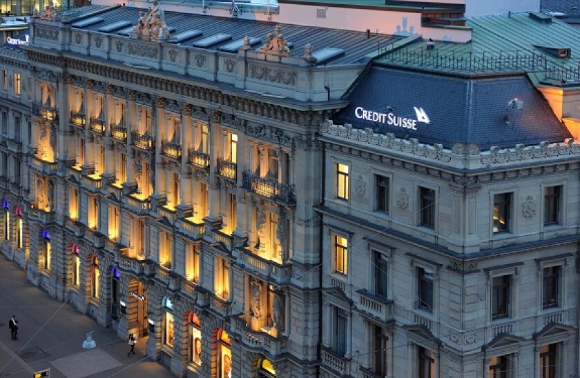 Zurich, Switzerland, Credit Suisse Paradeplatz evening