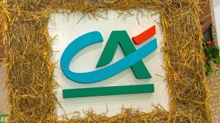 Novi Sad, Serbia - May 11, 2019: Credit Agricole Bank Logo in Hay at Agriculture Fair in Novi Sad, Serbia.
