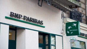 Entrance to a branch of the BNP Paribas branch in central Paris.