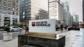 Societe Generale corporate signage by their office in midtown Manhattan.