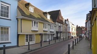 Old houses in West Street, Faversham, Kent, UK.  Faversham has some 500 listed buildings.