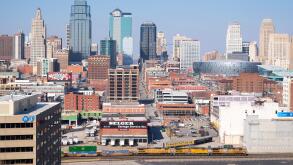 Kansas City, Missouri Skyline with Freight Train
