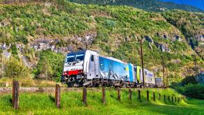 Freight train is climbing up the Gotthard pass