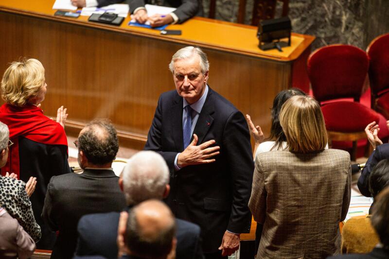 Paris, France, 04/12/2024, Paris, France. 04th Dec, 2024. French Prime Minister Michel Barnier was seen after the discussion of the motion of censure at the National Assembly. The French National Assembly has adopted a motion of censure against Prime Mini