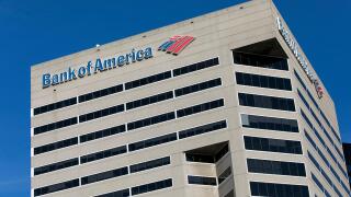 A logo sign outside of a facility occupied by Bank of America, in Baltimore, Maryland on January 11, 2019.