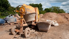 Cement mixer on a building site in England.